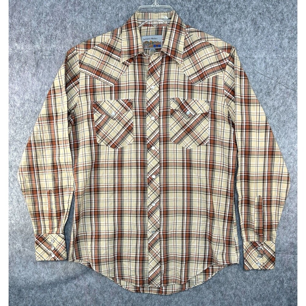 VINTAGE ATB Authentic Western Shirt Men's 15.5 Brown Outdoor Pearl Snap 34/35